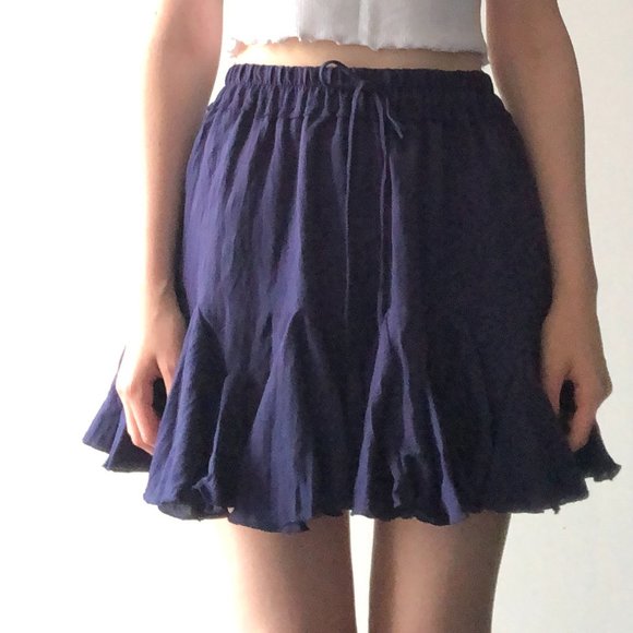 Navy Blue Ruffled Mini Skirt - Picture 2 of 4